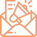 Icono de un megáfono saliendo de un sobre, simbolizando el marketing por correo electrónico y la comunicación efectiva en campañas digitales.