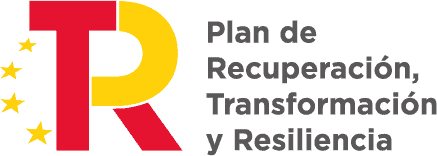 Logo del Plan de Recuperación, Transformación y Resiliencia de España, con las letras "R" y "T" en colores rojo y amarillo, acompañadas de estrellas.
